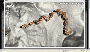 SPOT track of ascent from base camp via 3 high camps to summit of Aconcagua