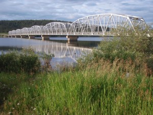 Longest bridge on the Alaska Highway near Teslin, Yukon.